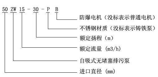 ZW型自吸式無堵塞排污泵型號定義